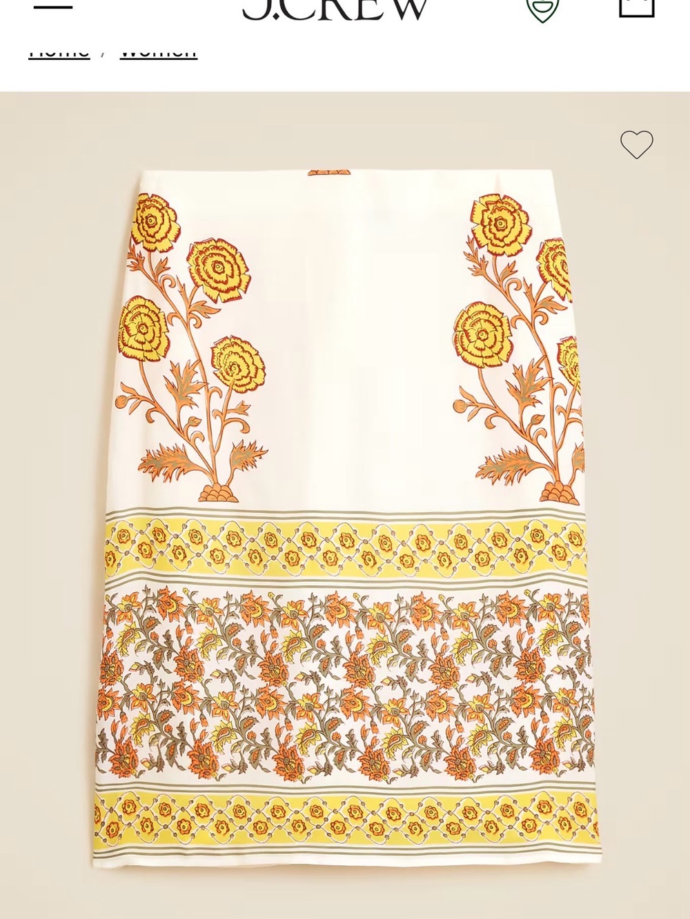 J. Crew White knee /Skirt with Yellow and Orange Floral Border